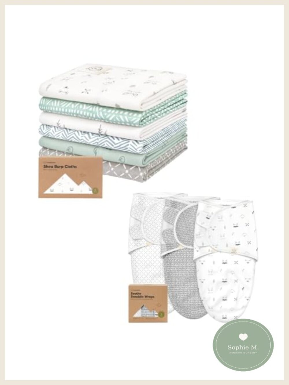 Baby Burp Cloths 6-Pack & Swaddle Sleep Sacks 3-Pack Soft Cotton